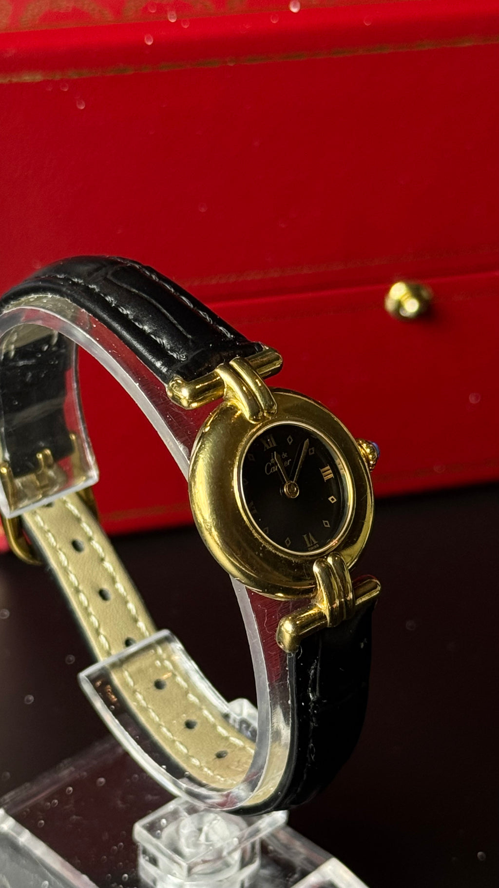 Cartier Must de Cartier Vermeil – zegarek vintage z czarną tarczą i złoconą kopertą