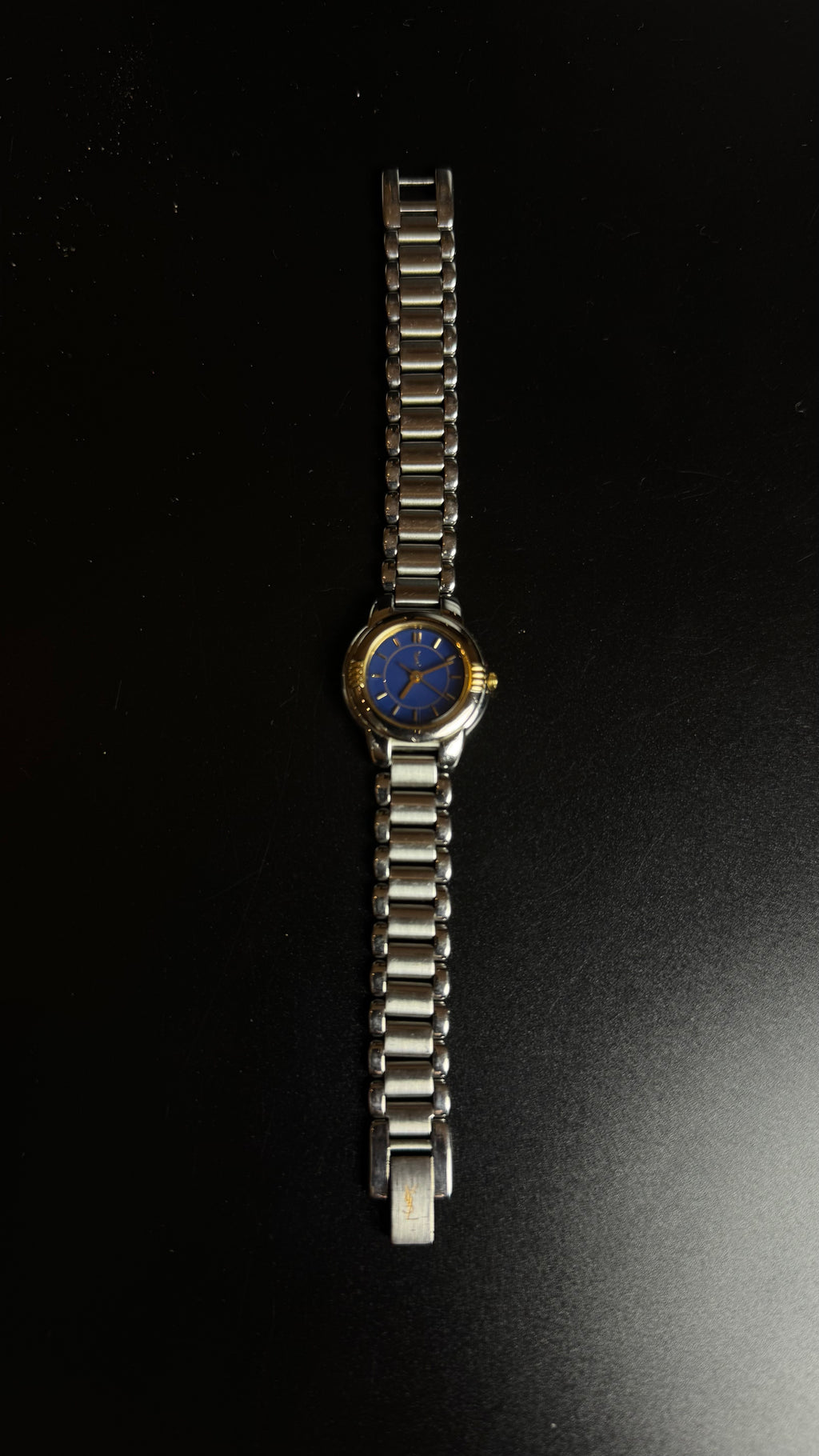 Yves Saint Laurent YSL – damski zegarek vintage z niebieską tarczą
