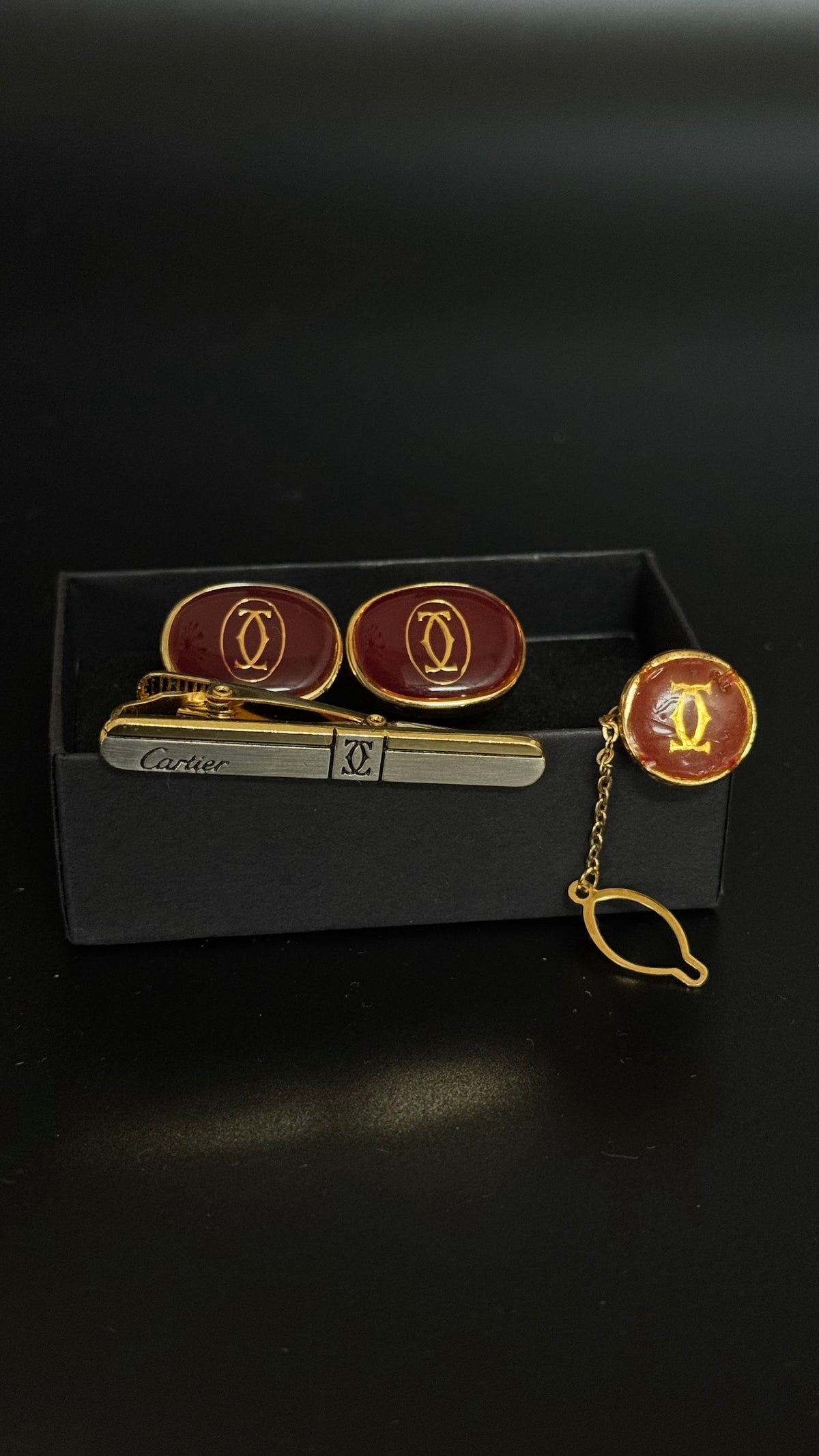 Cartier – spinki do mankietów + spinka do krawata + spinka do marynarki