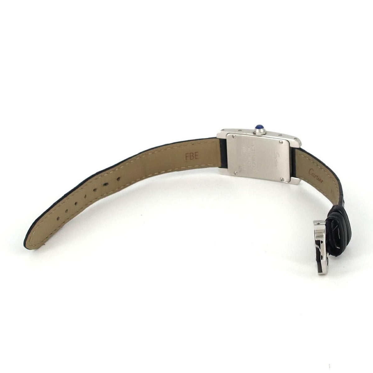 Cartier Tank Américaine SM WSTA0043 – srebrna tarcza z rzymskimi cyframi, niebieski pasek