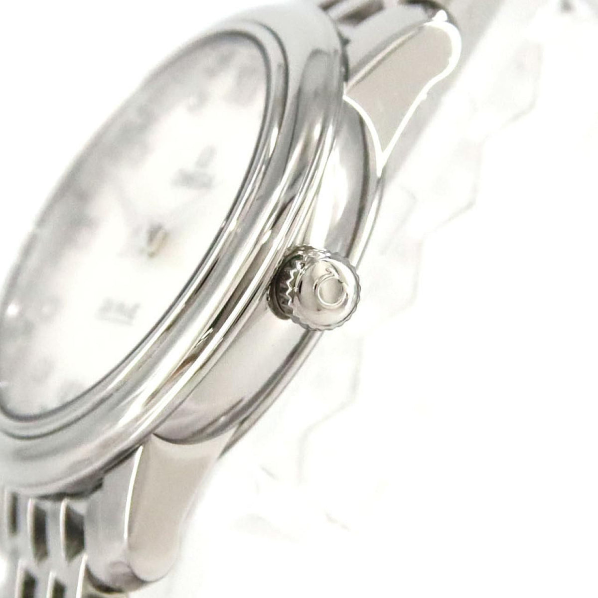 Omega De Ville Prestige 424.10.24.60.55.001 – masa perłowa z 8 diamentami, stalowa bransoleta
