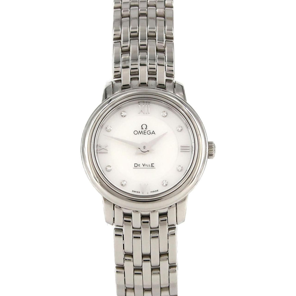 Omega De Ville Prestige 424.10.24.60.55.001 – masa perłowa z 8 diamentami, stalowa bransoleta