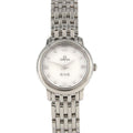 Omega De Ville Prestige 424.10.24.60.55.001 – masa perłowa z 8 diamentami, stalowa bransoleta