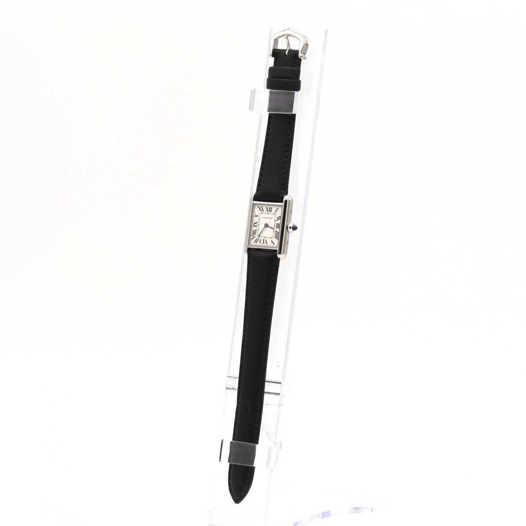 Cartier Tank Must SM WSTA0042 – srebrna tarcza z rzymskimi cyframi, czarny pasek