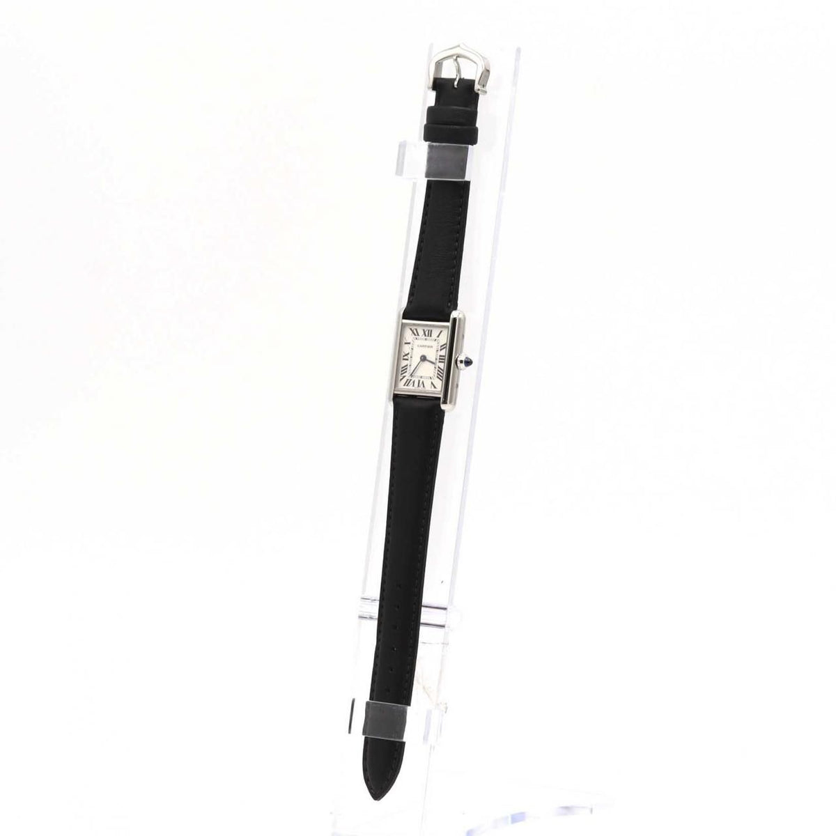 Cartier Tank Must SM WSTA0042 – srebrna tarcza z rzymskimi cyframi, czarny pasek