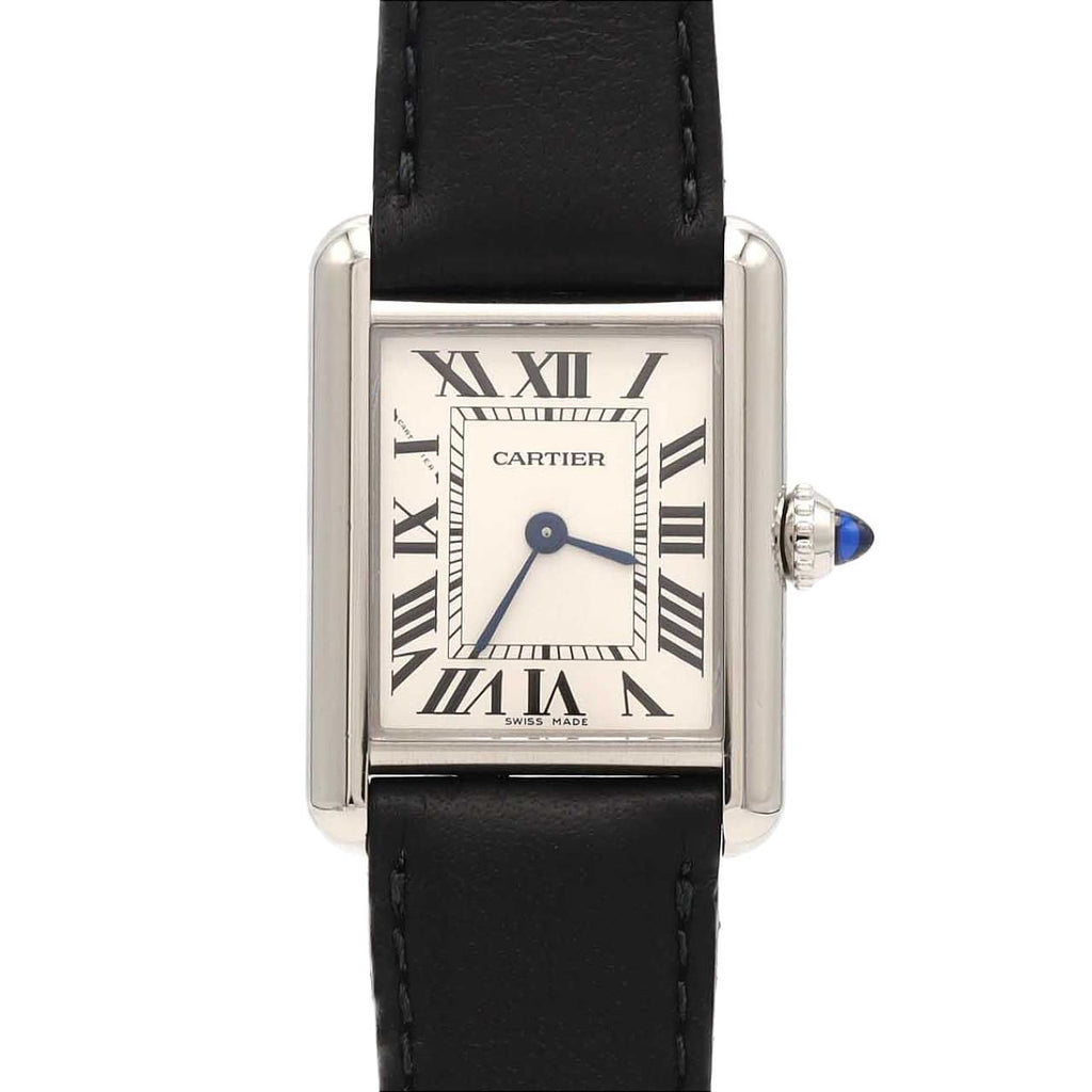 Cartier Tank Must SM WSTA0042 – srebrna tarcza z rzymskimi cyframi, czarny pasek