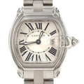 Cartier Roadster SM W62016V3 – srebrna tarcza z rzymskimi cyframi, stalowa bransoleta