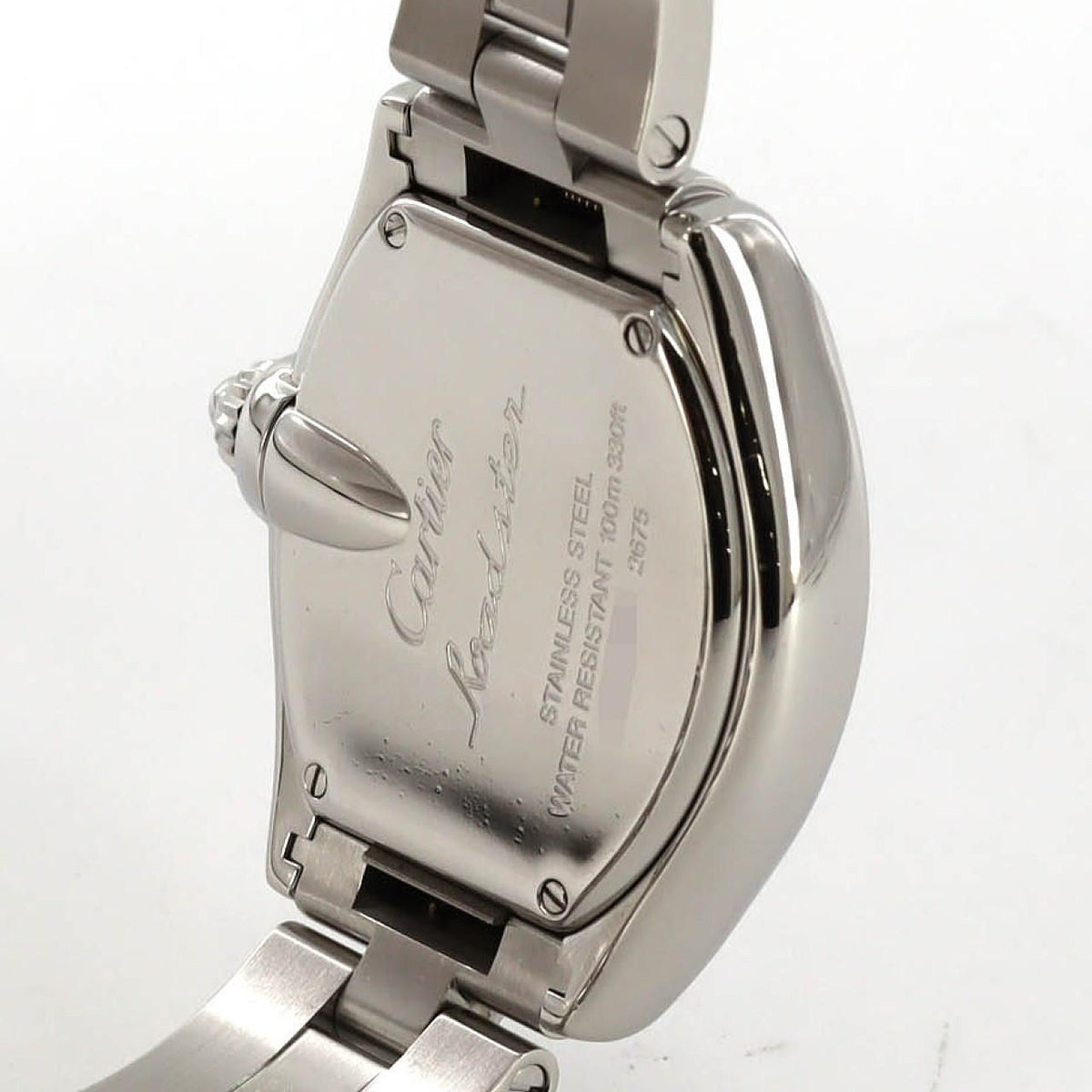 Cartier Roadster SM W62016V3 – srebrna tarcza z rzymskimi cyframi, stalowa bransoleta