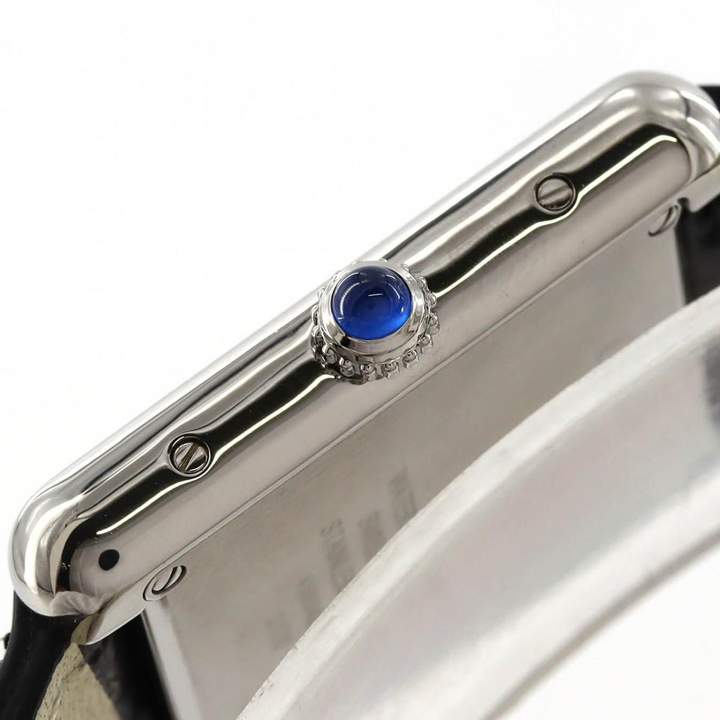 Cartier Tank Solo SM WSTA0030 – srebrna tarcza z rzymskimi cyframi, czarny pasek