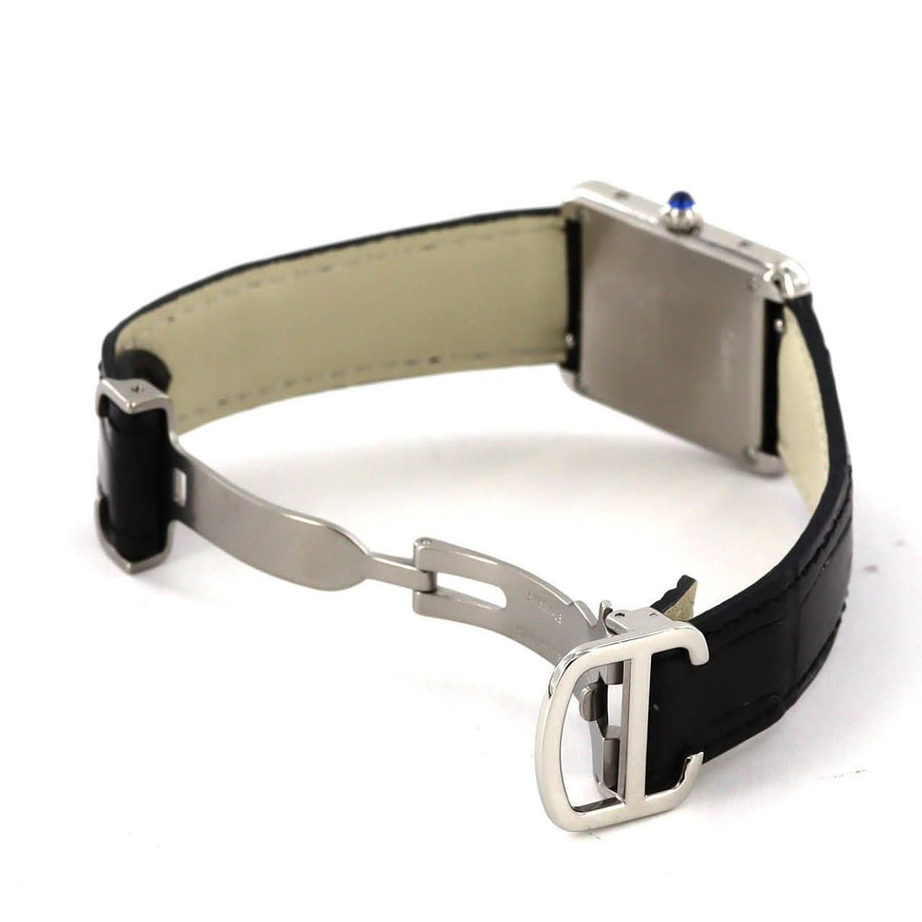Cartier Tank Solo SM WSTA0030 – srebrna tarcza z rzymskimi cyframi, czarny pasek