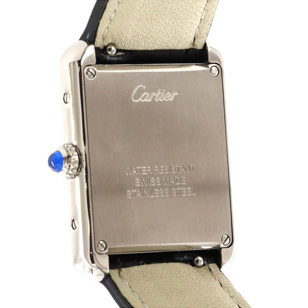 Cartier Tank Solo SM WSTA0030 – srebrna tarcza z rzymskimi cyframi, czarny pasek
