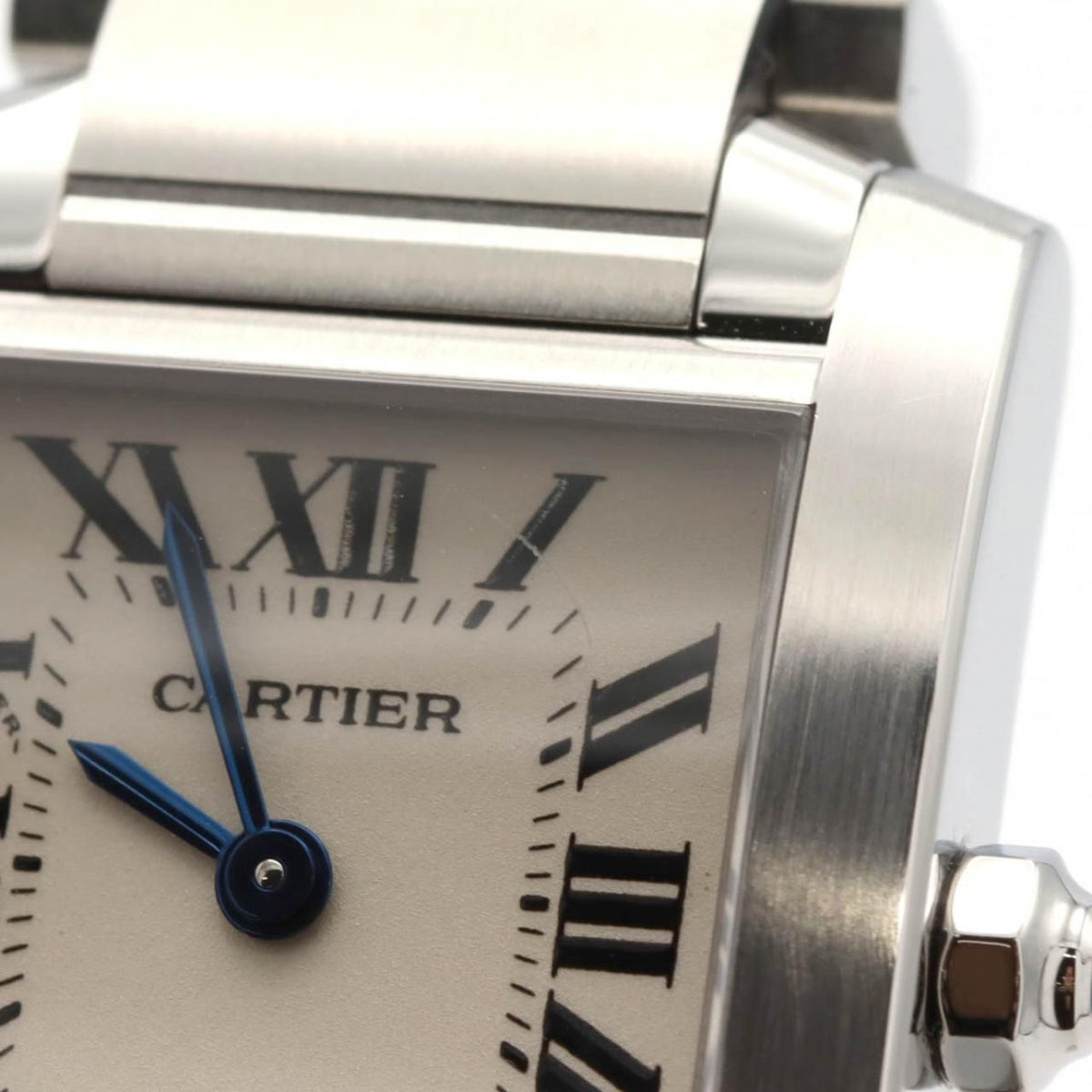Cartier Tank Française SM W51008Q3 – srebrna tarcza z rzymskimi cyframi, stalowa bransoleta
