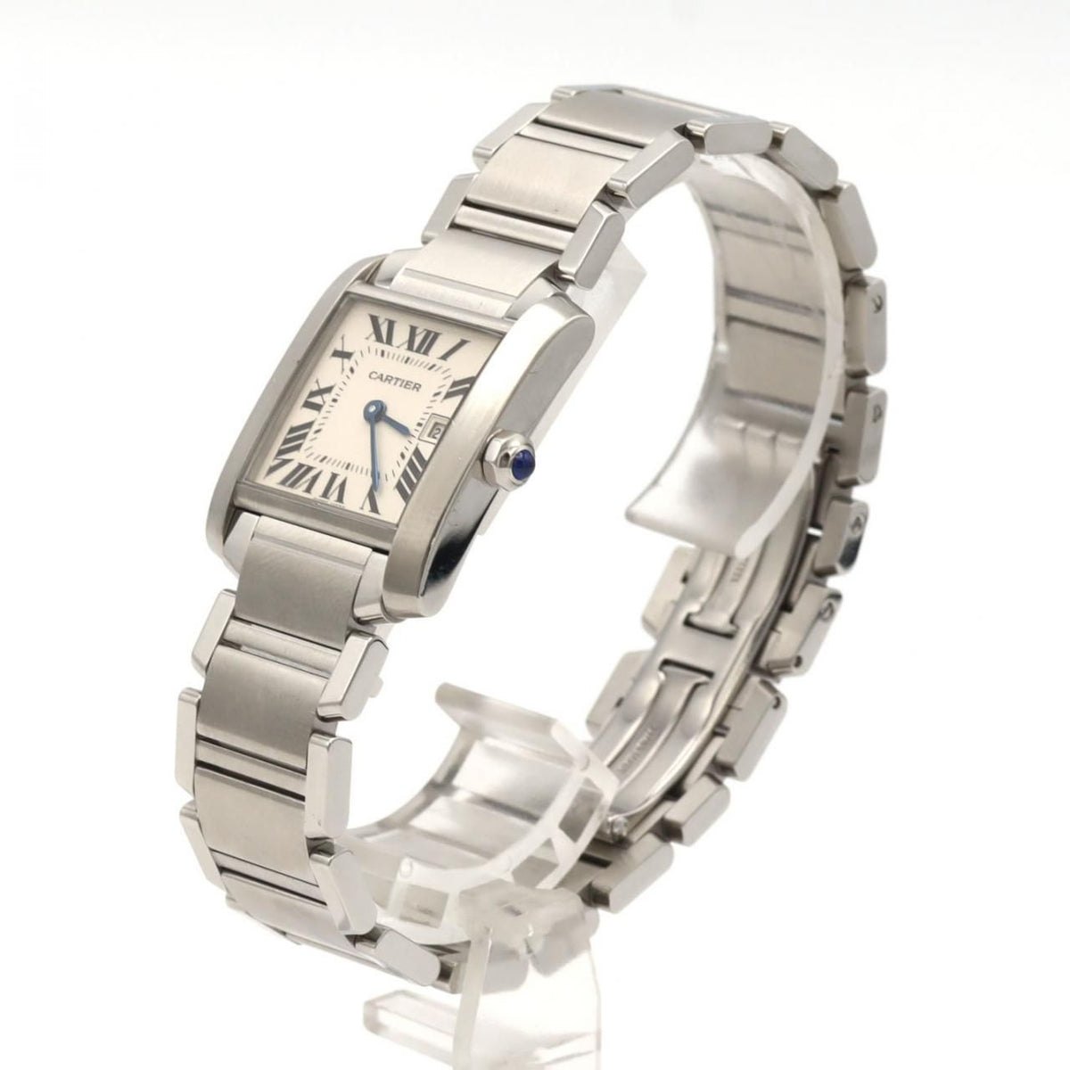 Cartier Tank Française MM W51011Q3 – datownik, srebrna tarcza, stalowa bransoleta