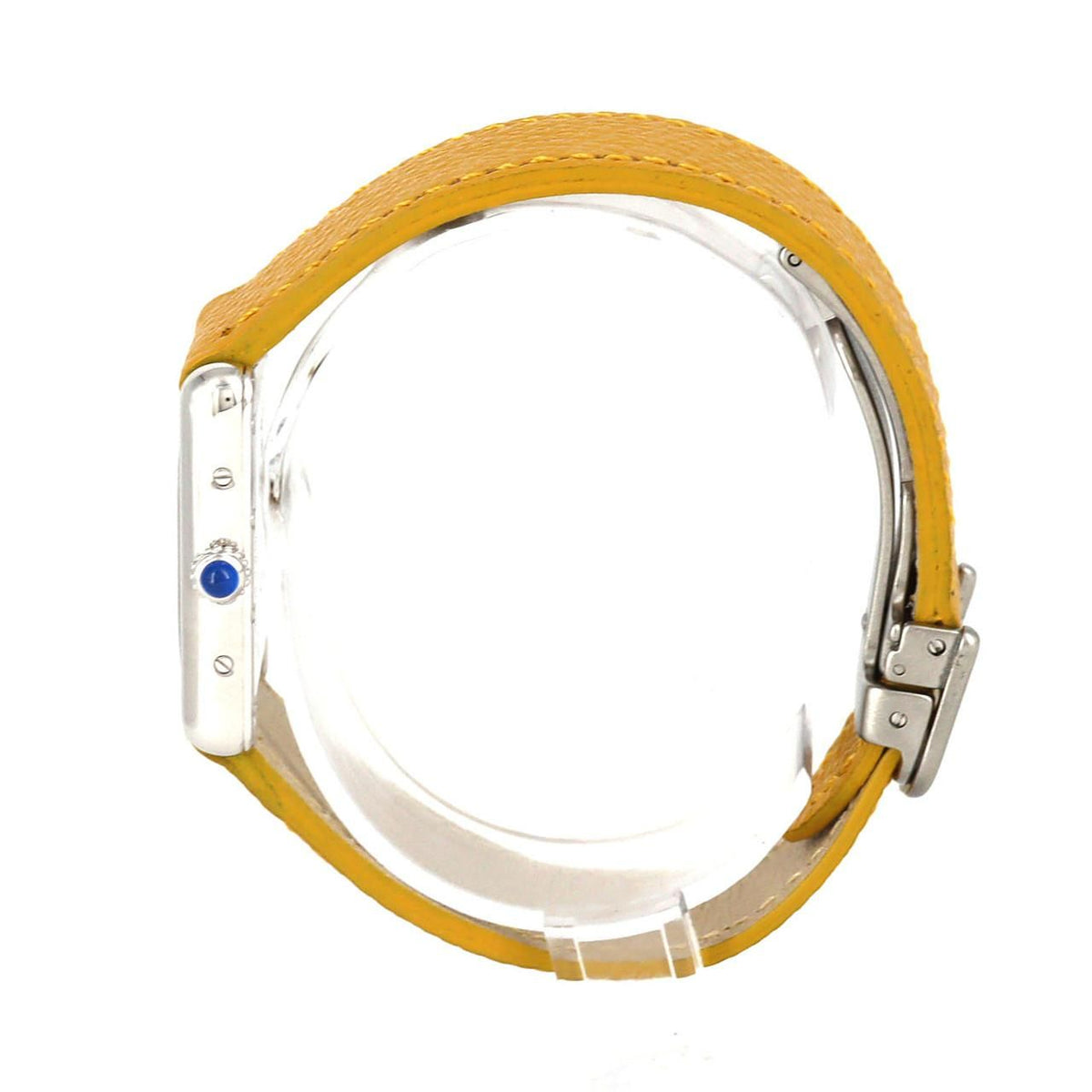 Cartier Must Tank SM W1017654 – srebrna koperta, pomarańczowa tarcza, żółty pasek
