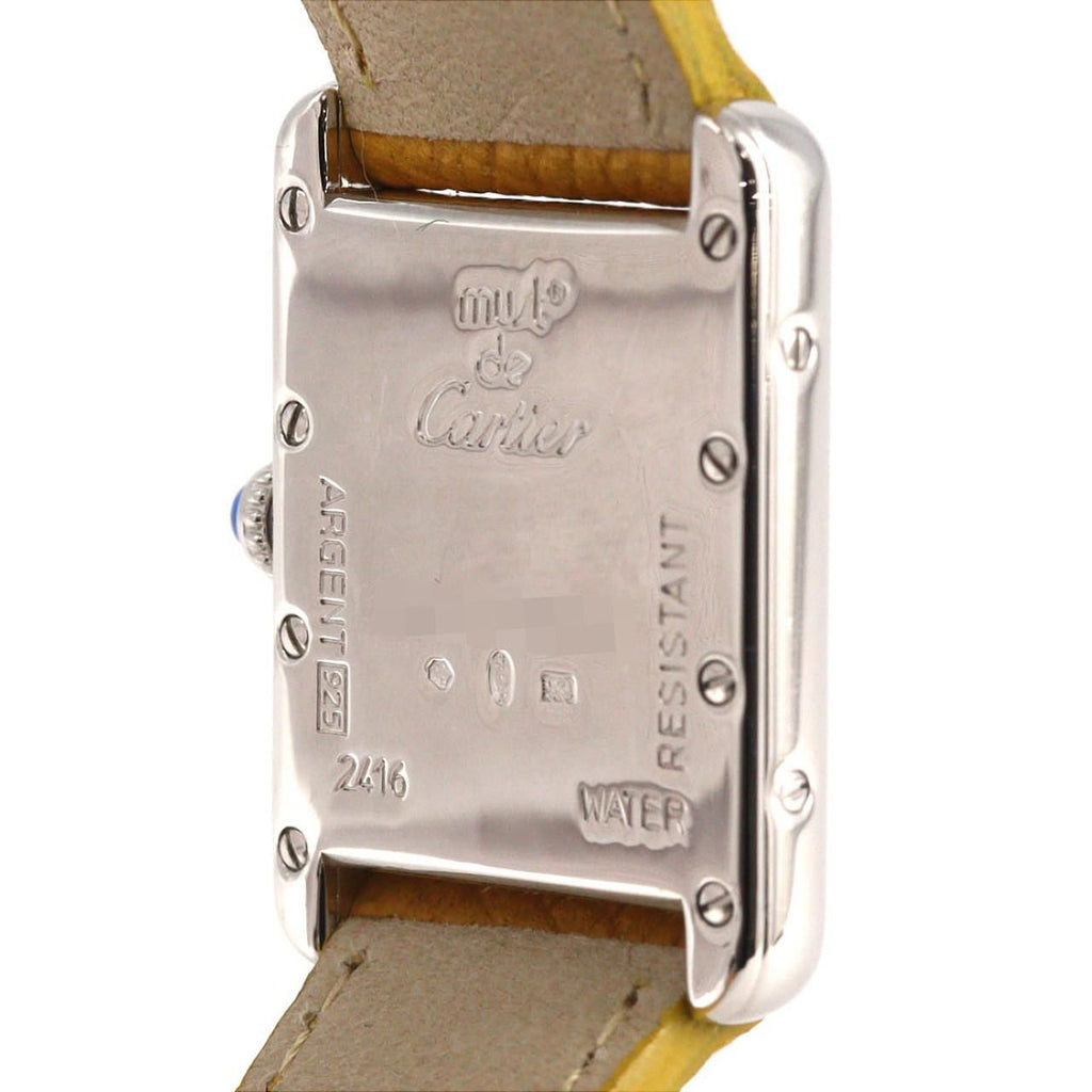 Cartier Must Tank SM W1017654 – srebrna koperta, pomarańczowa tarcza, żółty pasek