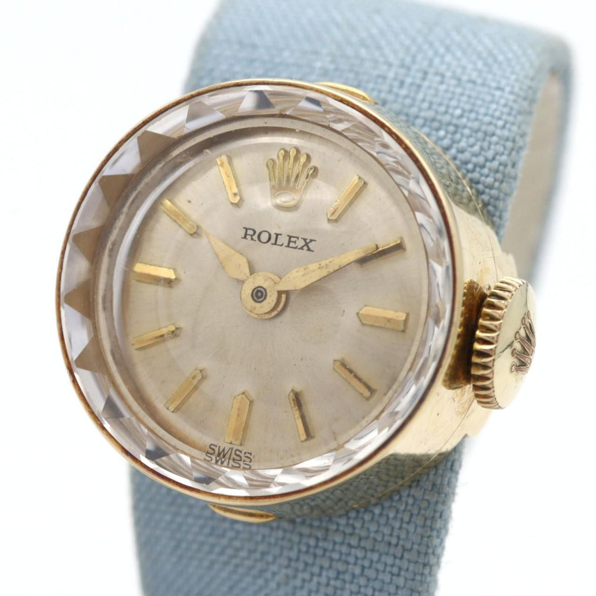 Rolex Chameleon – srebrna tarcza, żółte złoto, niebieski pasek