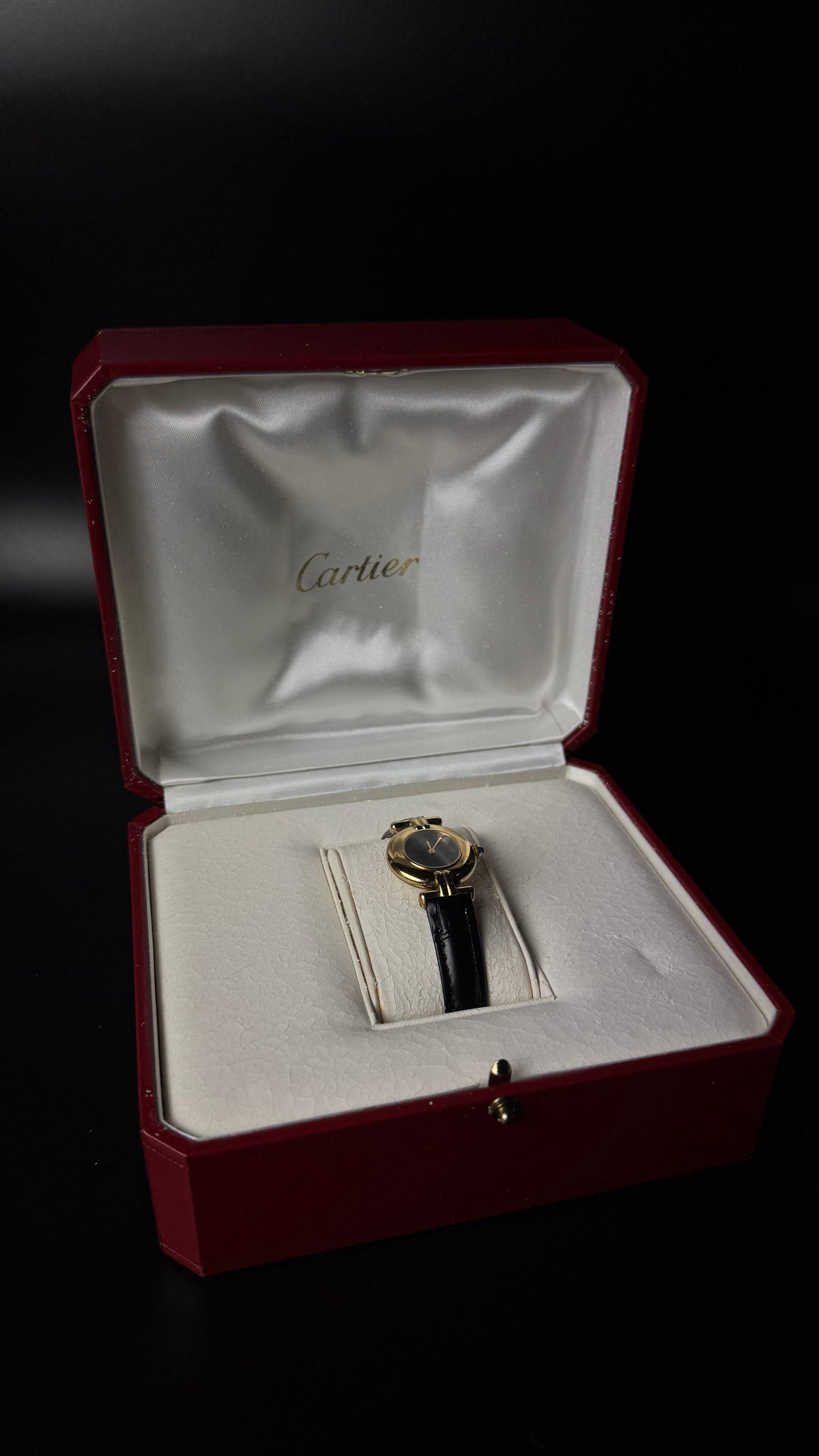 Cartier Must de Cartier Vermeil – zegarek vintage z czarną tarczą i złoconą kopertą
