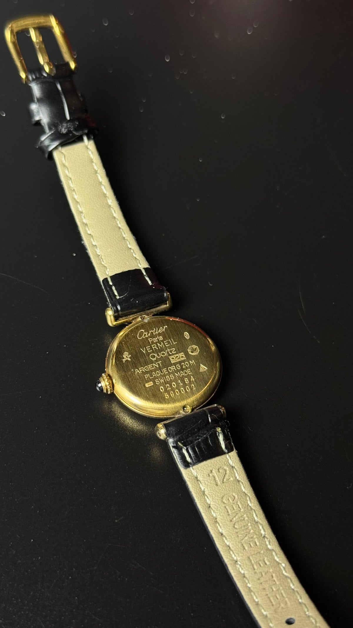 Cartier Must de Cartier Vermeil – zegarek vintage z czarną tarczą i złoconą kopertą