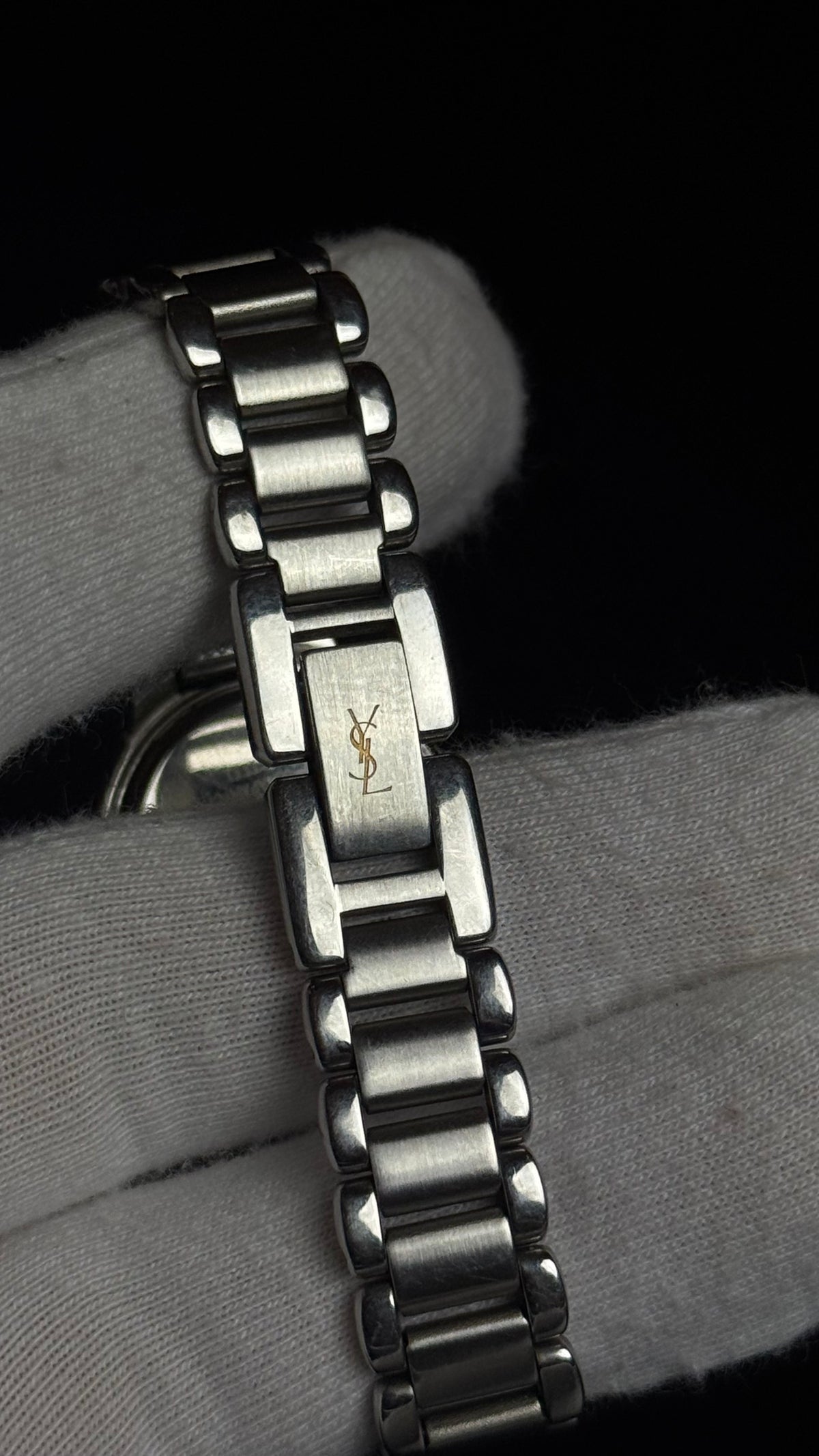 Yves Saint Laurent YSL – damski zegarek vintage z niebieską tarczą