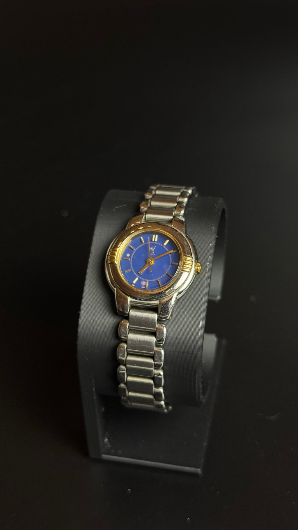 Yves Saint Laurent YSL – damski zegarek vintage z niebieską tarczą