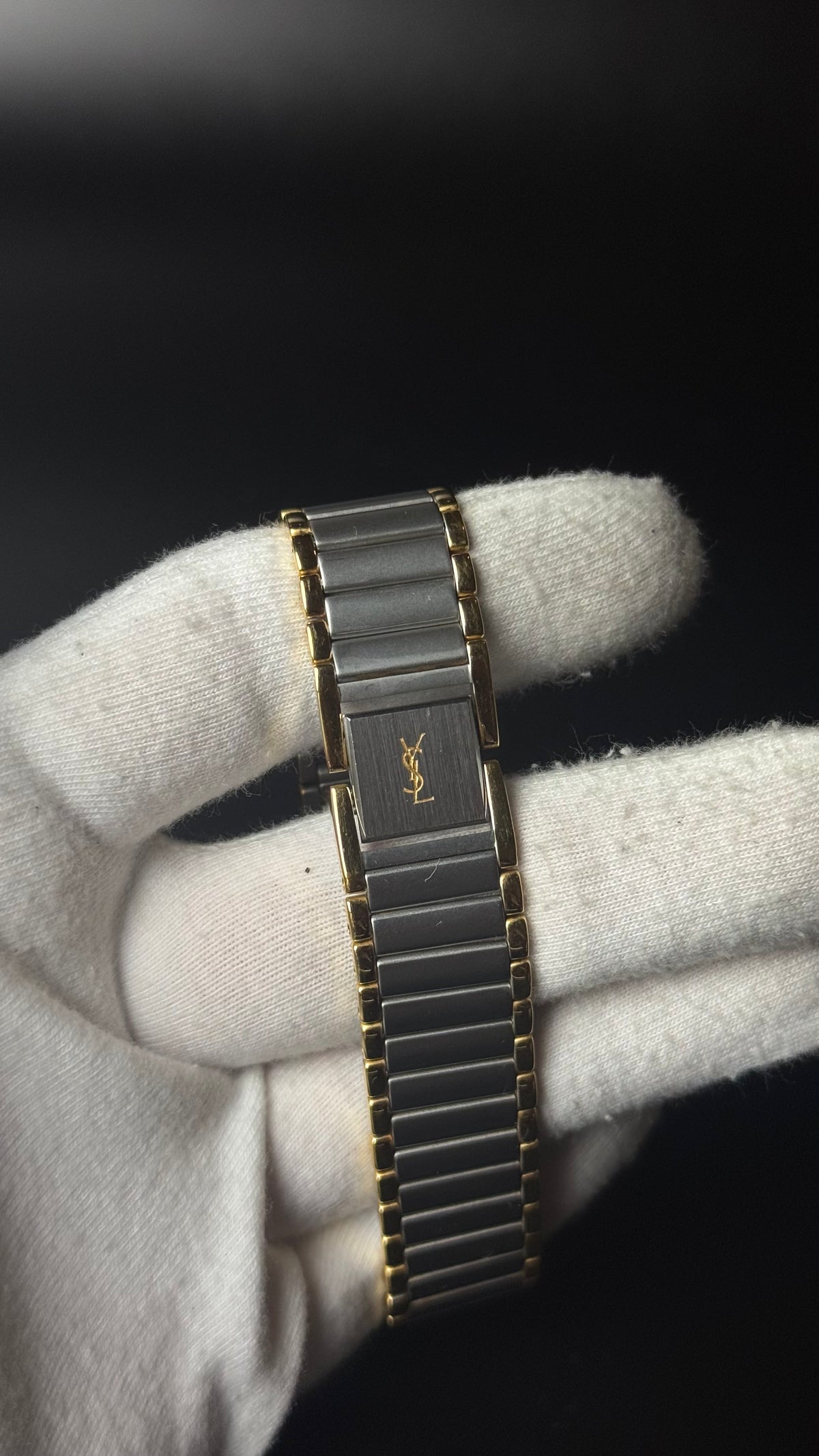 Yves Saint Laurent YSL – złocista tarcza, dwukolorowa bransoleta