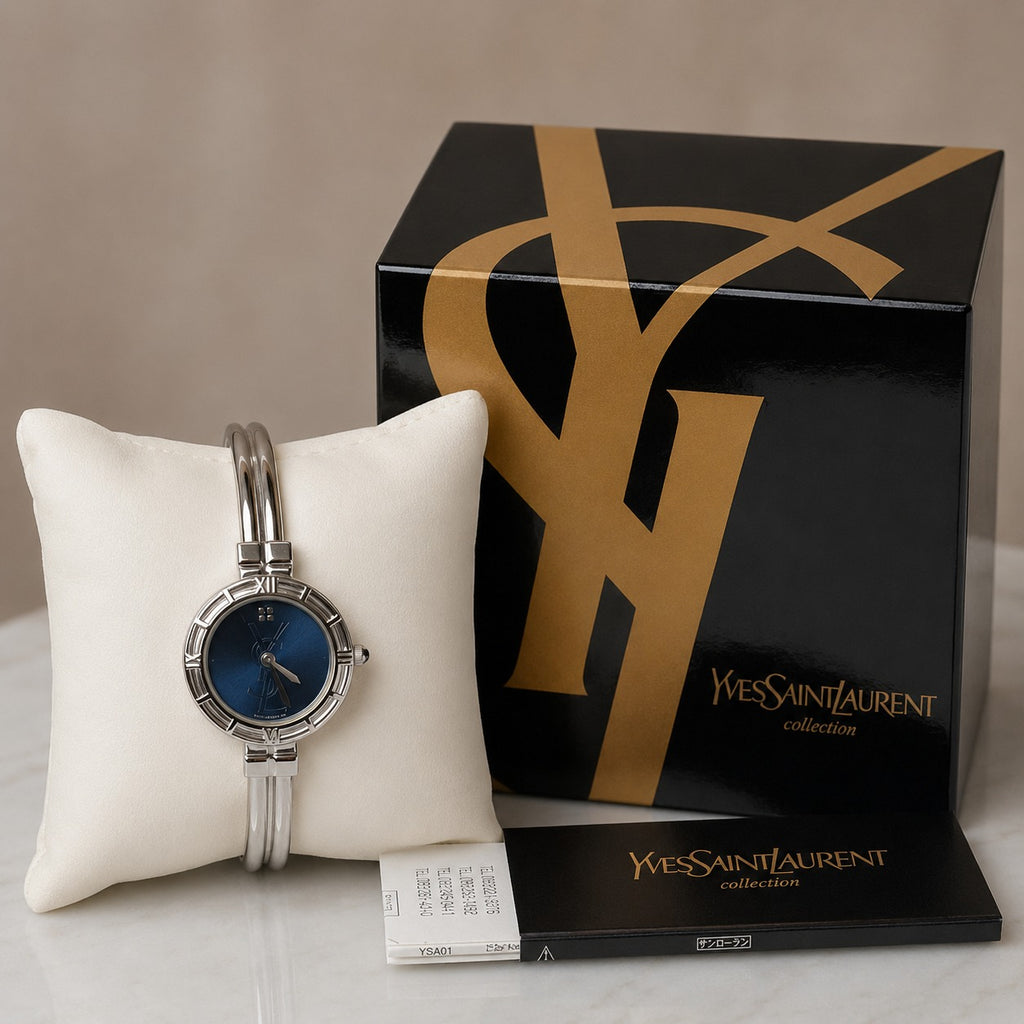 Yves Saint Laurent bangle z niebieską tarczą
